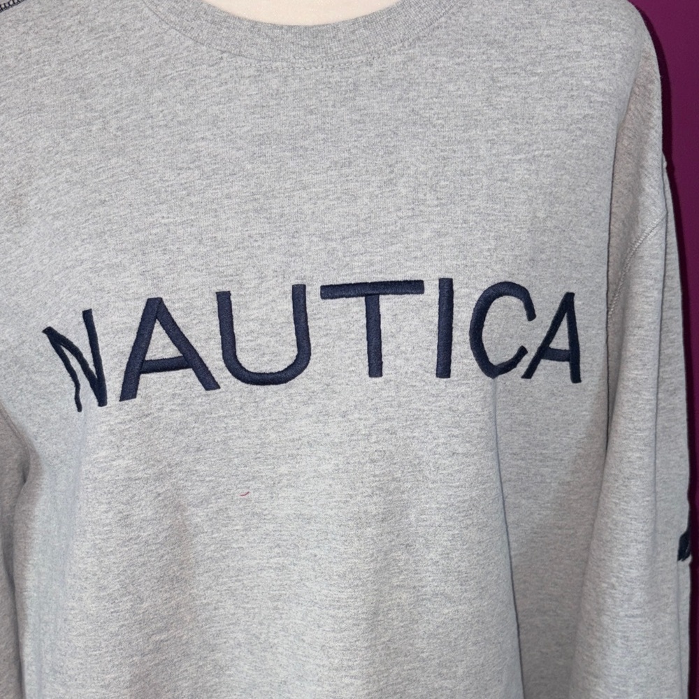 MENS Nautica Light Gray Crewneck Sweatshirt with Navy Logo - Picture 4 of 6